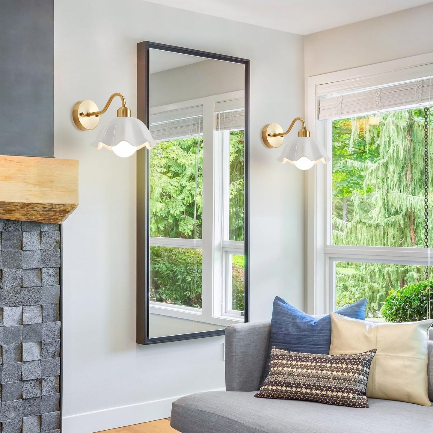 Gold Wall Sconce 1-Light Modern Wall Lighting Fixture Farmhouse Vanity Sconces Lights with Milk White Glass Shade Indoor Wall Sconce Lamp Wall Mount Light Fixture for Bedroom MWL02-1A