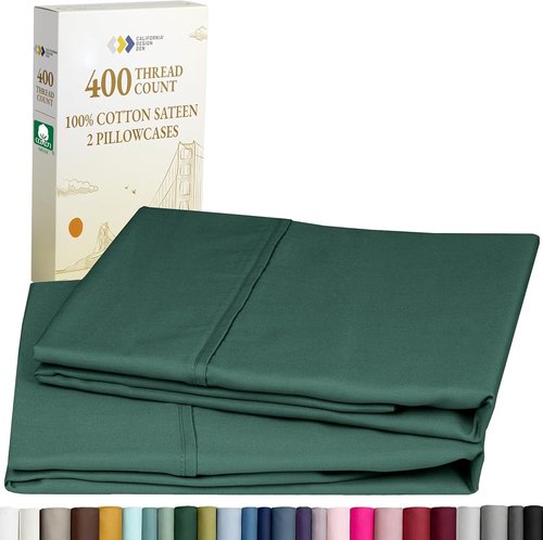 California Design Den King Size Pillowcase Set - 400 Thread Count 100% Cotton Sateen | Soft Breathable Hunter Green - Set of 2