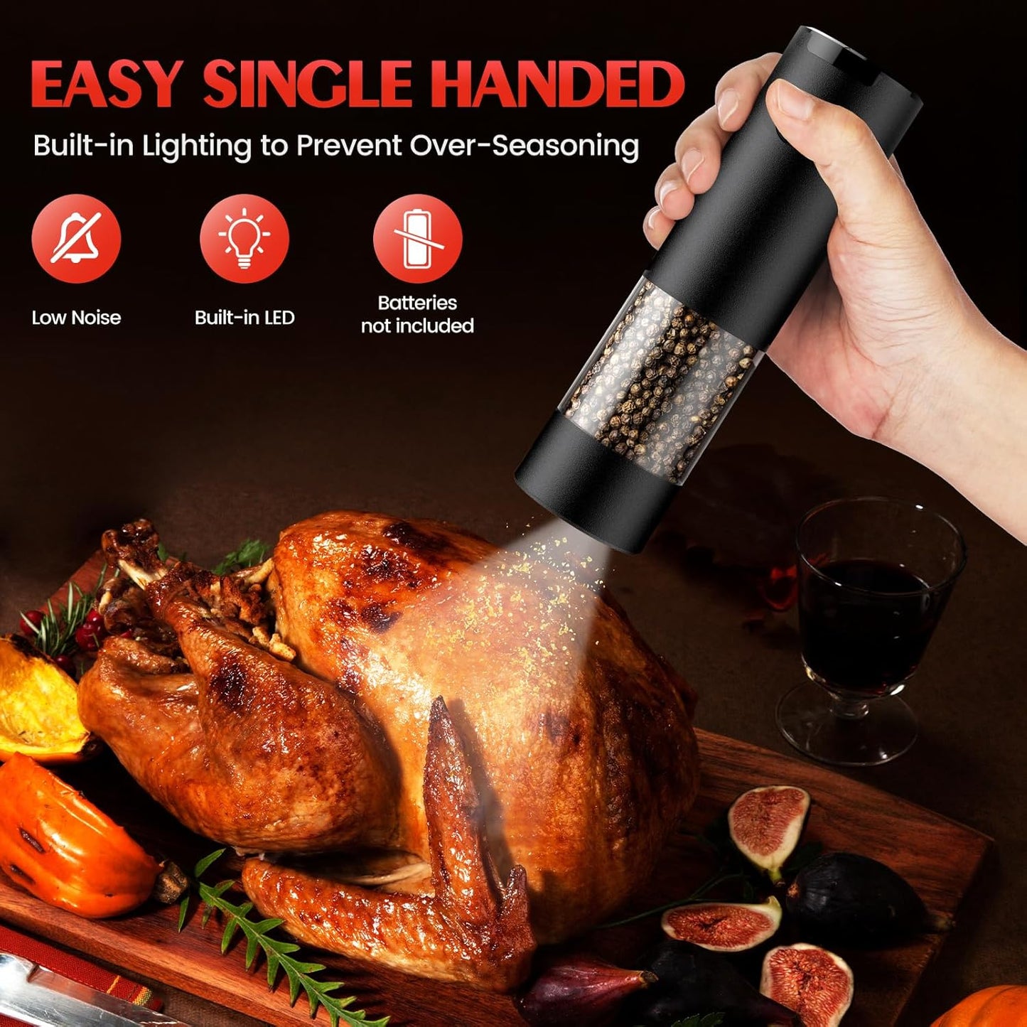 Skiennix Electric Salt and Pepper Grinder Set - Automatic Mill with Adjustable Coarseness & LED | Perfect Kitchen Gift for Mom