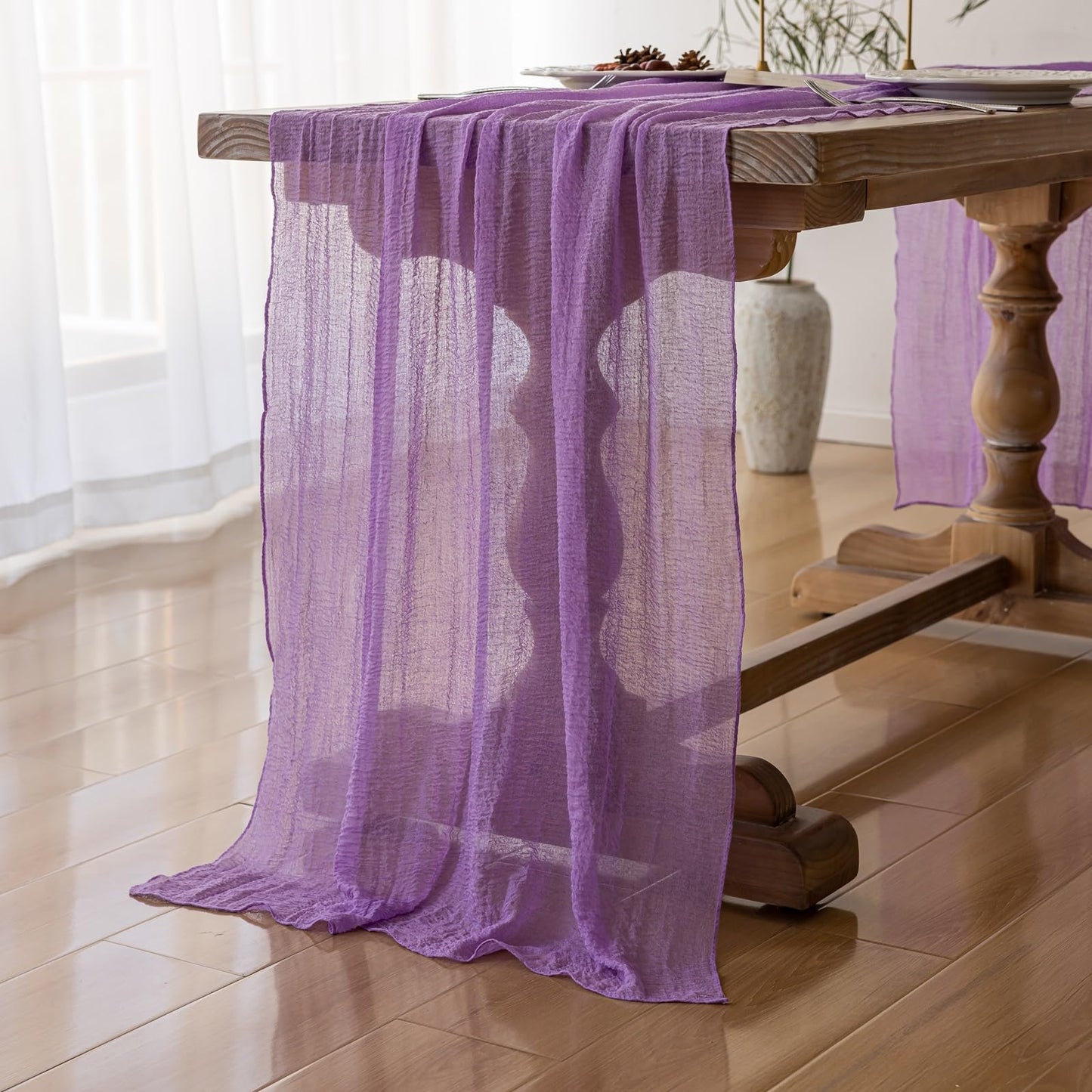Keketoarrange 6pcs Spring Table Runner Lavender Gauze Rustic Boho Lilac Cheesecloth Grape Table Runner 120 Inch 10 FT for Wedding Baby Bridal Shower Birthday Party Long Sheer Home Decorations