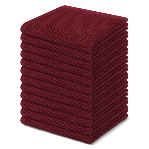 Homaxy 100% Cotton Waffle Weave Kitchen Dish Cloths, Ultra Soft Absorbent Quick Drying Dish Towels, 12 x 12 Inches, 12-Pack, Burgundy