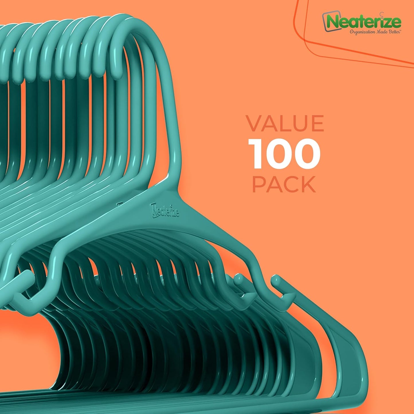 Neaterize Clothes Hangers - Space-Saving Plastic Hangers for Adults | 100 Pack in Aqua