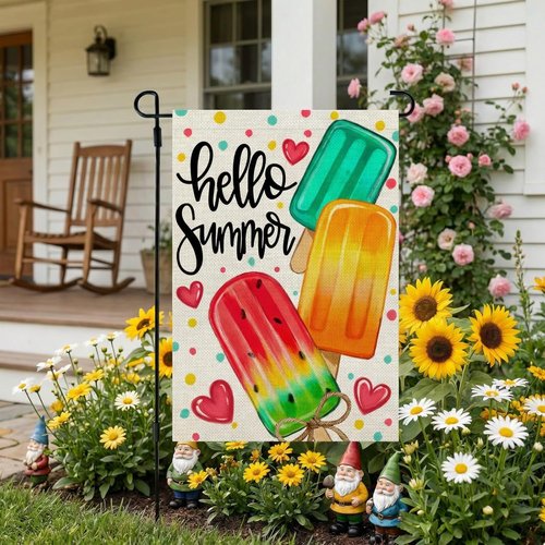 Crowned Beauty Summer Garden Flag - Double-Sided Popsicles Design | 12x18 Inches Burlap Yard Decor