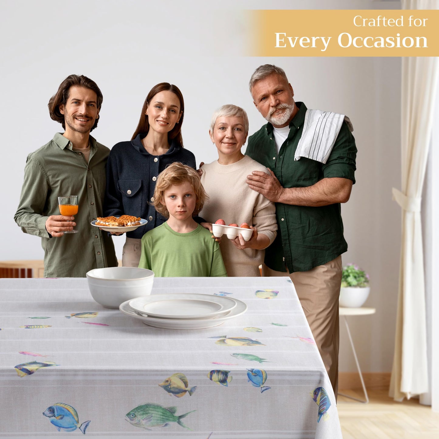Maison d' Hermine Table Cloth Rectangle Table 100% Cotton 60 x 90 Inches Tablecloth Reusable Decorative for Dining Kitchen Room Farmhouse Home Gifts for Mothers Day Spring Summer - Poisson