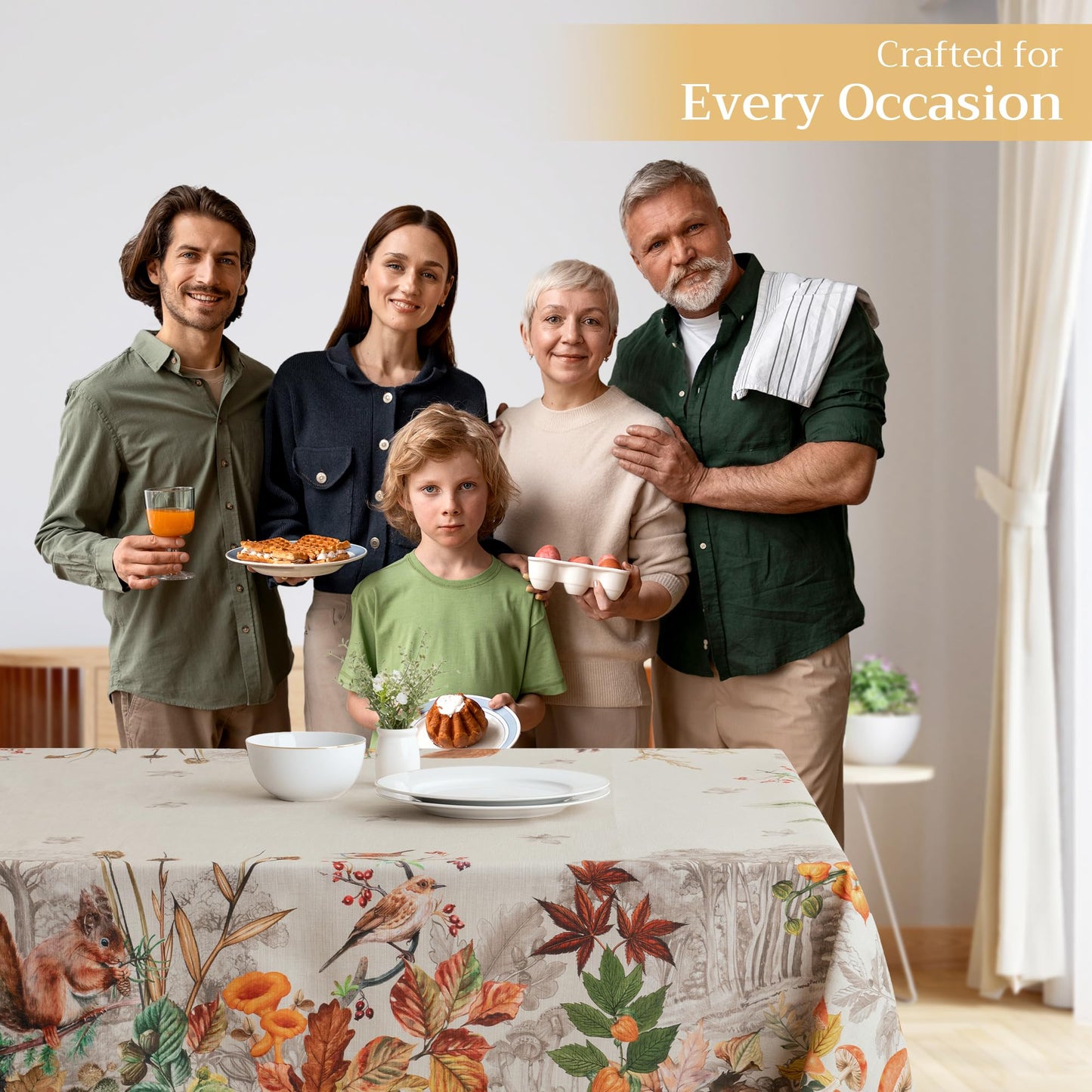 Maison d' Hermine Table Cloth Rectangle Table 100% Cotton 60 x 108 Inches Fall Tablecloth Reusable Everyday Use for Thanksgiving Christmas Decorations Dining Farmhouse Party (Recolte)