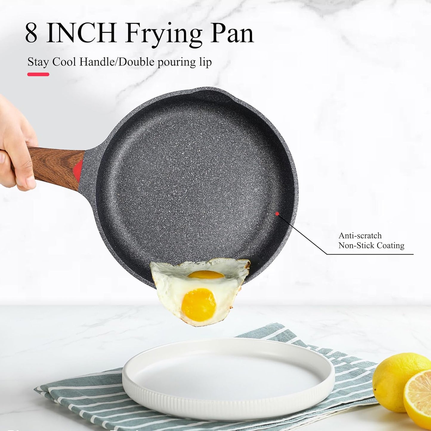 Vinchef 8" Non-Stick Frying Pan - Induction-Ready Skillet with Lid | Non-Toxic Cookware for All Stoves