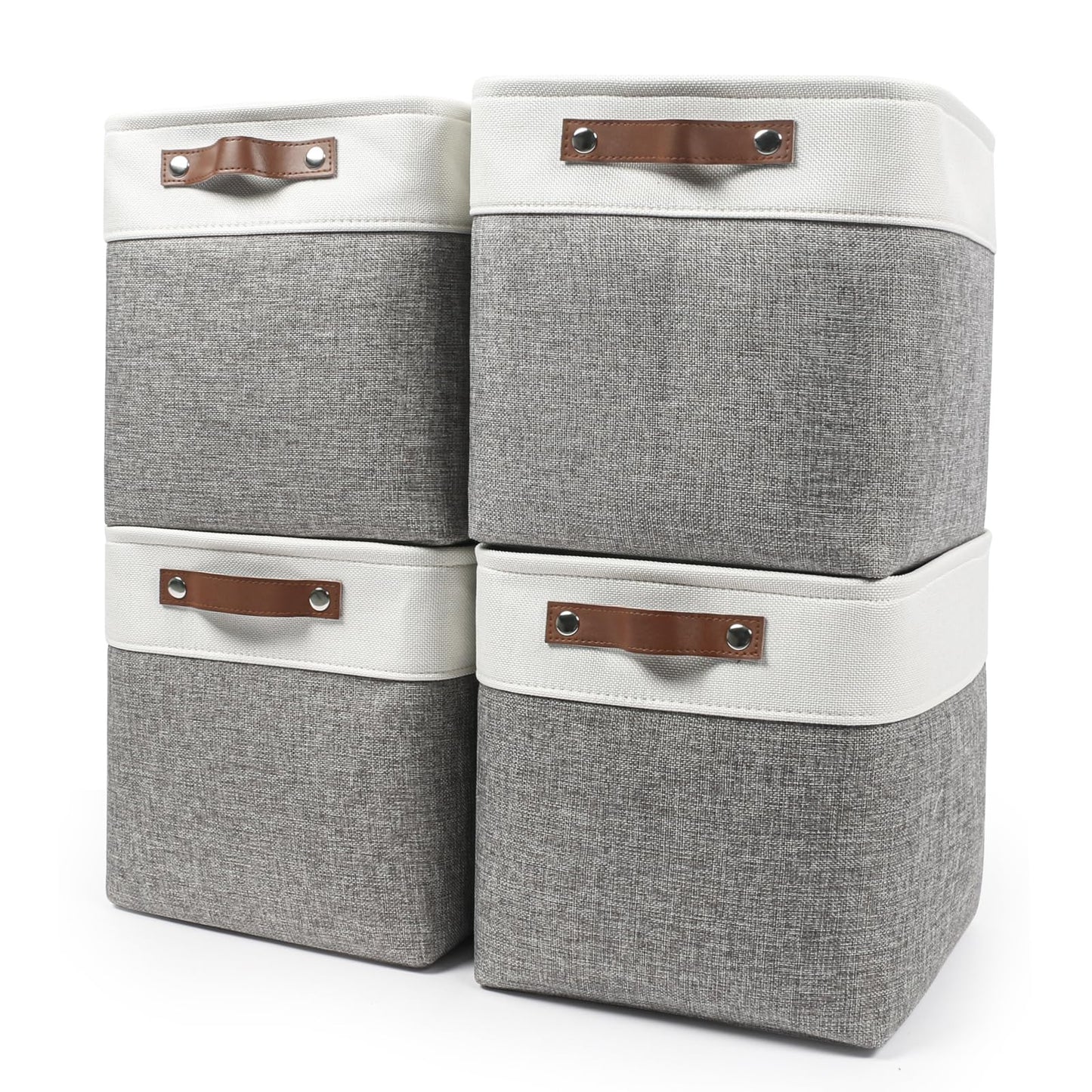 Bagnizer 13x13 Cube Storage Bins, Collapsible Fabric Storage Box, 4 Pack Closet Baskets with Handles for Organizing, Shelf, Toys, Clothes, Home, Office, Nursery (Grey&White)