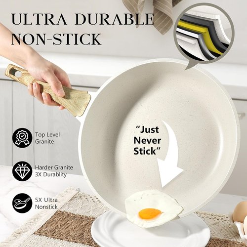 GiPP Nonstick Frying Pan Skillet - 11" White Granite Omelette Pan with Heat-Resistant Handle | PFOA Free, All Stovetop Compatible