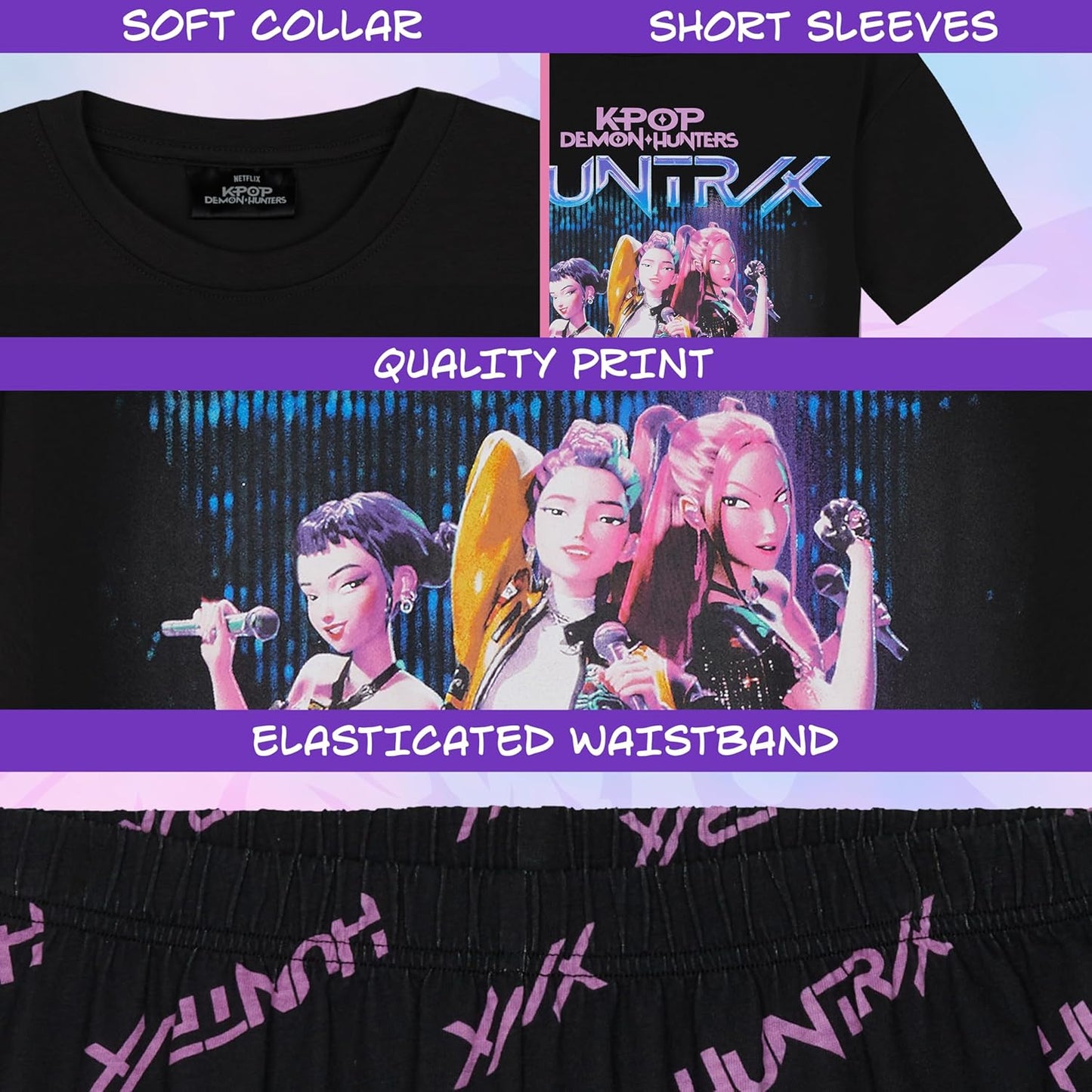 KPop Demon Hunters | Officially Licensed 2-Pc Pajama Set for Girls, Ages 5-14 - Soft T-Shirt & Shorts