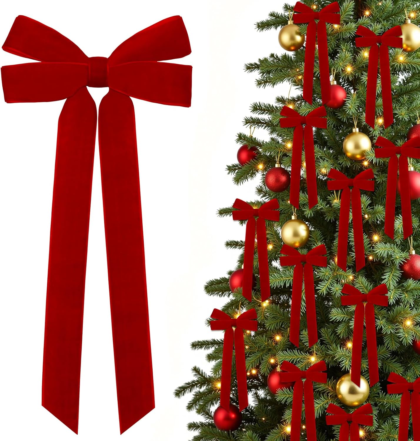 Regine Switzerland 12Pcs Red Velvet Ribbon Bows - 5in X 10in Christmas Tree Decorations & Crafts