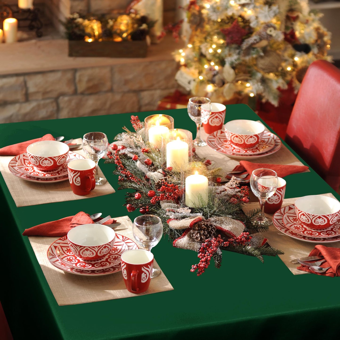 sancua Rectangle Tablecloth - 54 x 78 Inch - Stain and Wrinkle Resistant Washable Polyester Table Cloth, Decorative Fabric Table Cover for Dining Tables, Buffet Parties and Christmas, Hunter Green