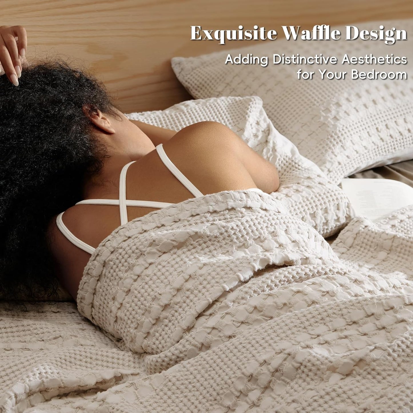 PHF 100% Cotton Waffle Weave Blanket - Soft, Lightweight & Breathable Queen Size | Light Taupe/Oatmeal, All-Season Comfort