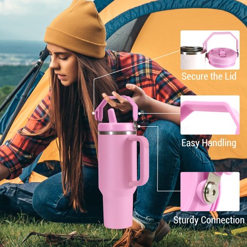 ANTAND 2 Pack Leakproof Portable Lid Replacement 40 oz Only for Stanley Quencher H2.0 Tumbler Cup Accessories, Detachable Flip Straw Lids, Heat-Resistant, Spill Proof Cover (Black, RoseRed)