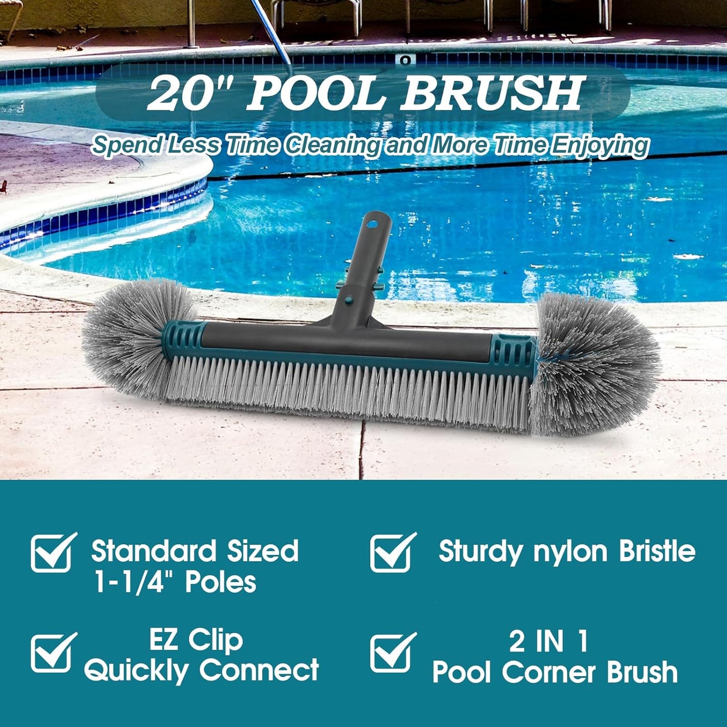 POOLWHALE 17.5" Pool Net - Durable Design with 20" Pool Brush for Easy Cleaning