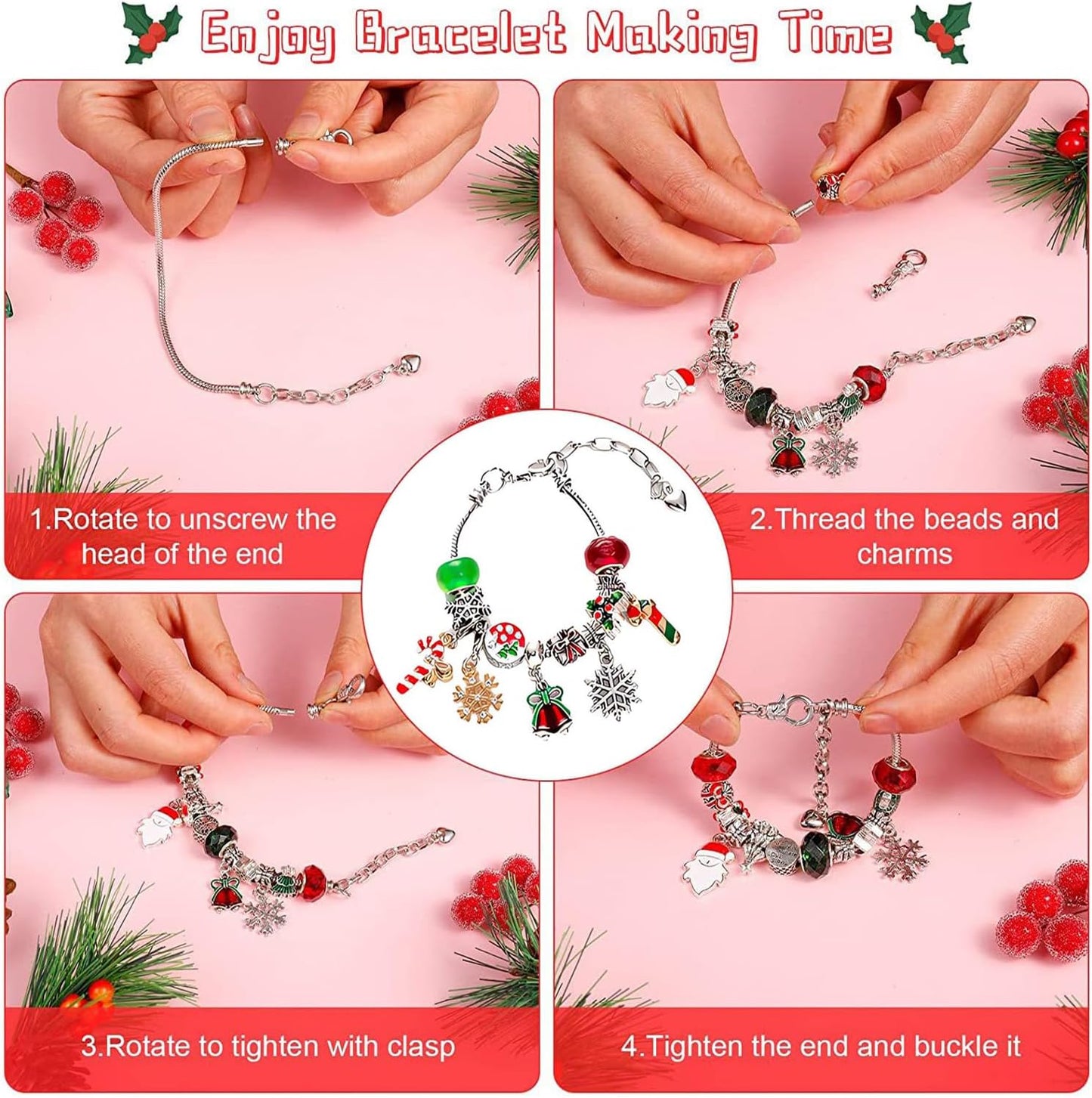 Skiennix Christmas Advent Calendar Bracelets 2024 - 24-Day Countdown with 22 Charms & 2 Bracelets for Girls & Teens