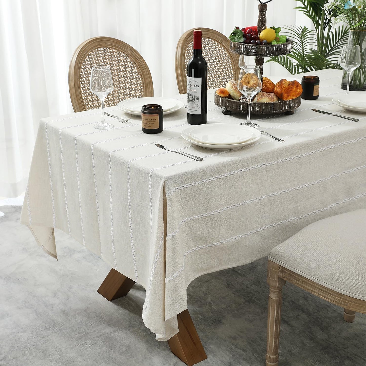 Chassic 60 x 60 inches Farmhouse Style Linen tablecloths, Wrinkle Resistant Washable Dining Room Table Cloths for Square Tables - Beige