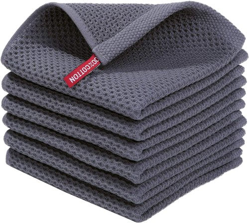 Homaxy Kitchen Dish Cloths - Ultra Soft 100% Cotton Waffle Weave, Quick Drying | 12 x 12 Inches, 6-Pack, Dark Grey