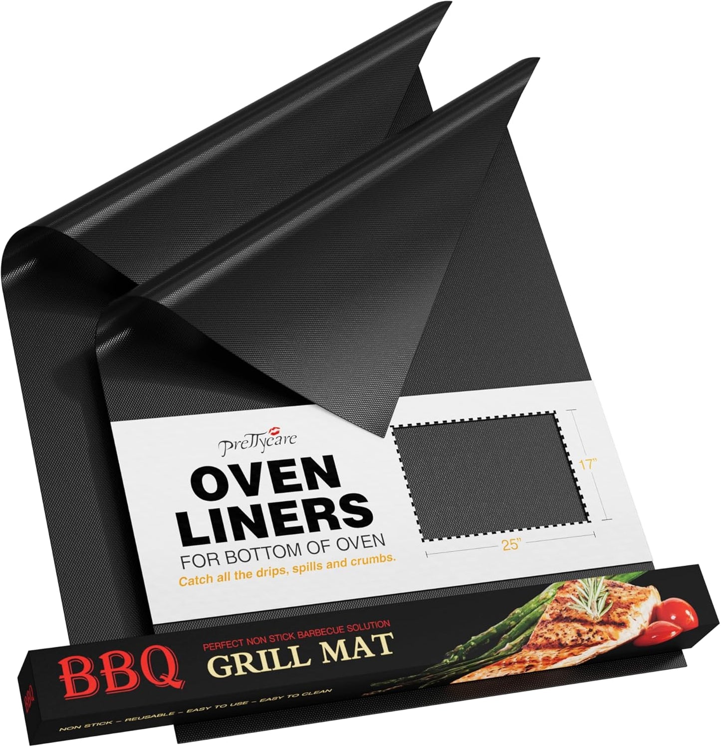 PrettyCare Oven Liners - Heavy Duty Non-Stick Mats, 17”x25” | 2 Pack for Electric & Gas Ovens, BPA Free