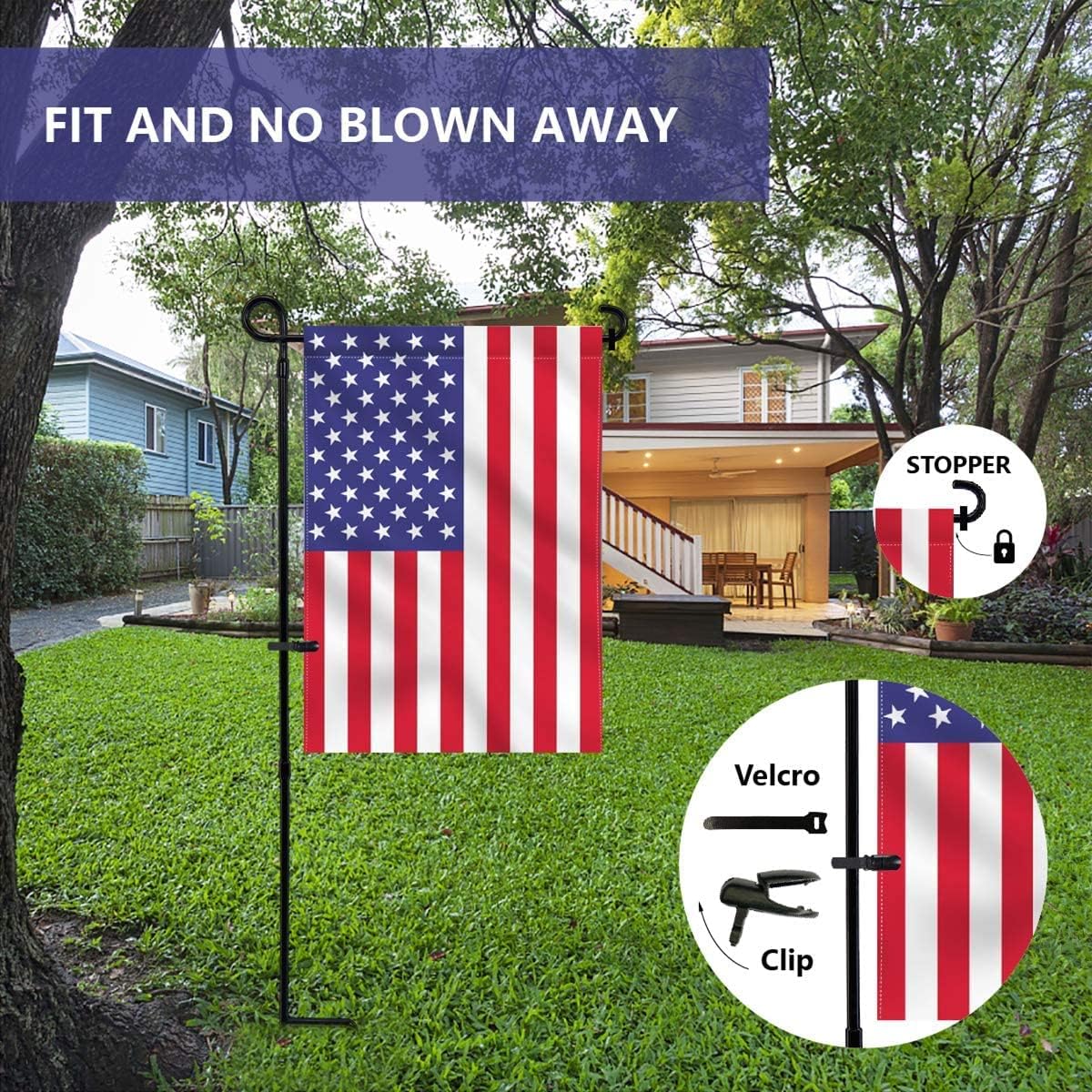 YEAHOME Garden Flag Holder Stand - Weather-Proof Black Metal Flagpole with Tiger Clip & Rubber Stopper