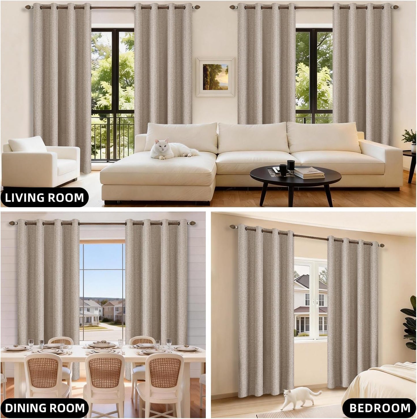 Skiennix 100% Blackout Curtains - Double-Sided Linen Texture, Thermal Insulated Drapes | 2 Panels, 42 x 63 Inch