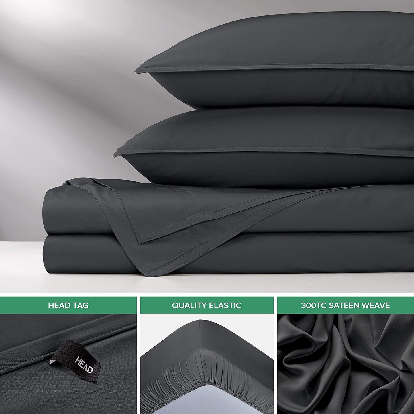 Pure Bamboo Twin Sheets - 100% Organic Viscose Bed Sheet Set, Luxuriously Soft & Cooling | Charcoal