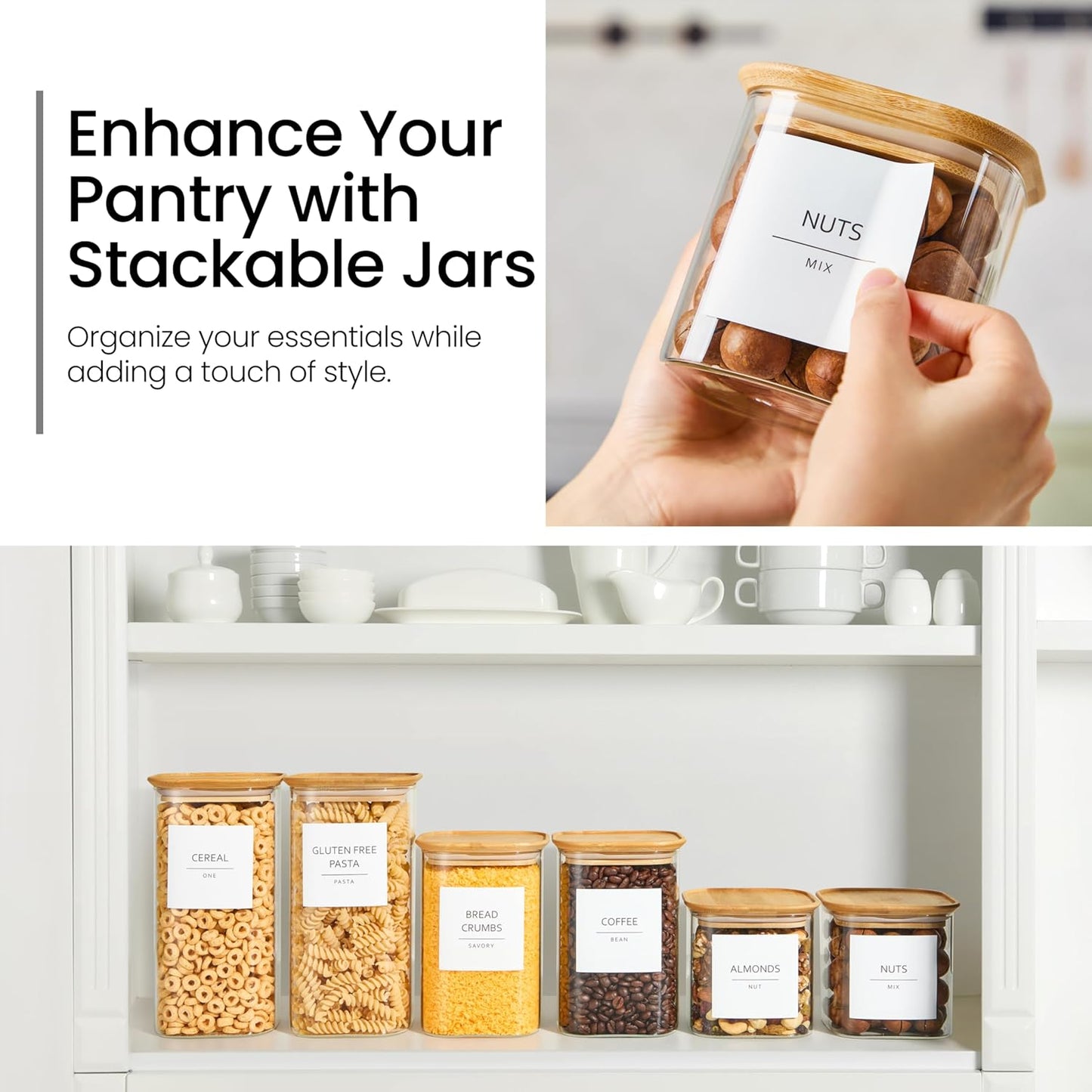 Talented Kitchen Glass Food Storage Containers - Airtight & Stackable Square Jars | Pack of 6, 24/37/51 fl oz