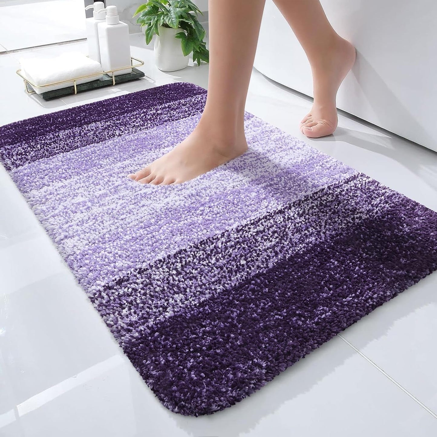 OLANLY Microfiber Bath Rugs - Extra Soft & Absorbent | 24x16 Violet Quick-Dry Mat