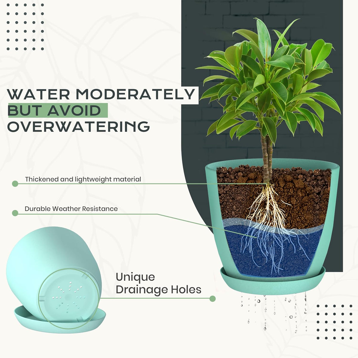 Utopia Home - Indoor Plant Pots with Drainage - 7 to 4.8 Inches Aqua Plastic Planters (Pack of 10)
