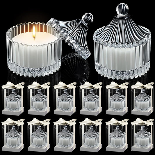12 Pack Wedding Candle Favors for Guests in Glass Personalized Favors Candles Bulk Souvenirs Bridal Proposal Gift Thanks for Coming Wedding Party(Stylish Style)