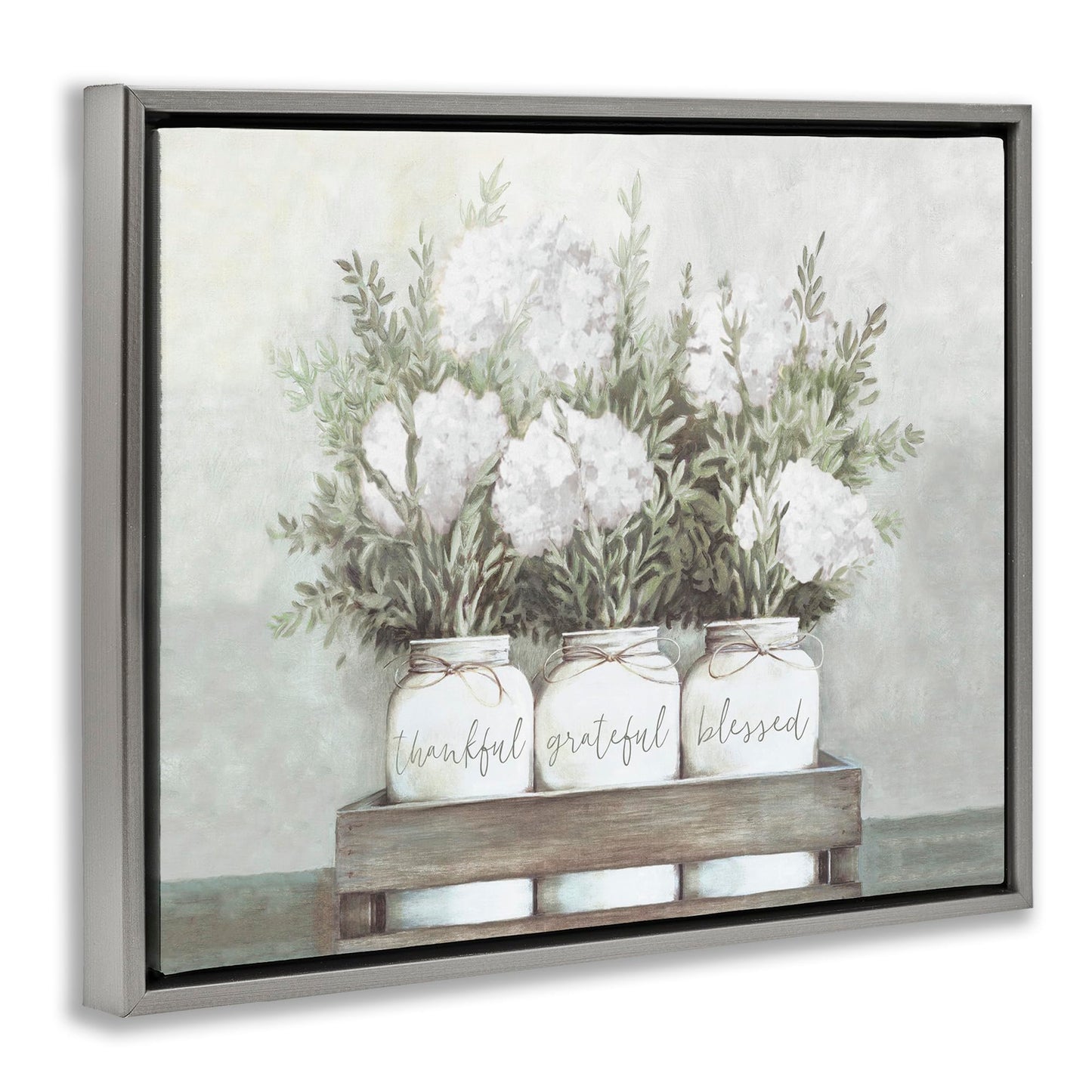 Stupell Industries Pristine Hydrangea Bouquets Thankful Grateful Blessed Sentiment Framed Floater Canvas Wall Art Design by Dogwood Portfolio