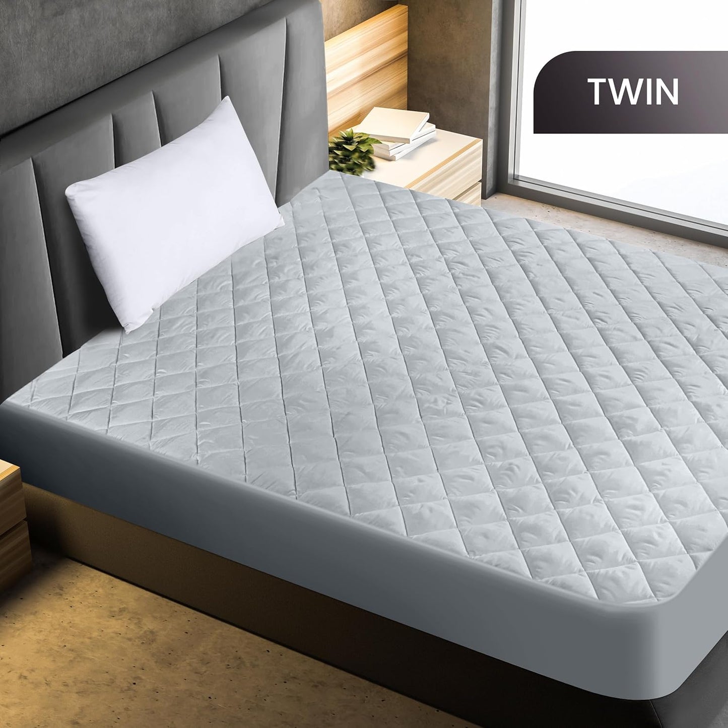 Utopia Bedding Quilted Fitted Mattress Pad - Twin Size | Deep Pocket Protector, Machine Washable (Light Grey)