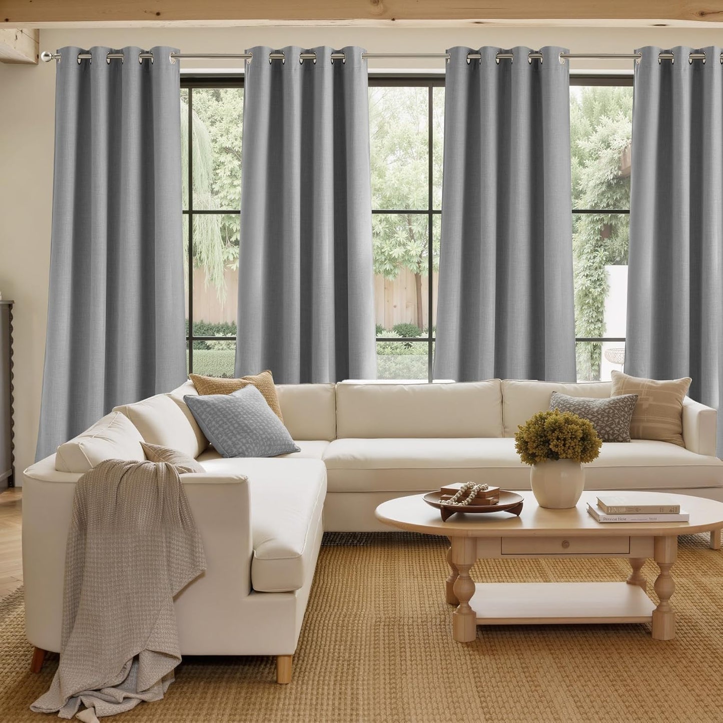 NICETOWN Light Grey Faux Linen Blackout Curtains - 63-Inch Grommet Top Privacy Panels for Modern Farmhouse Style | 2 Panels, W42 x L63