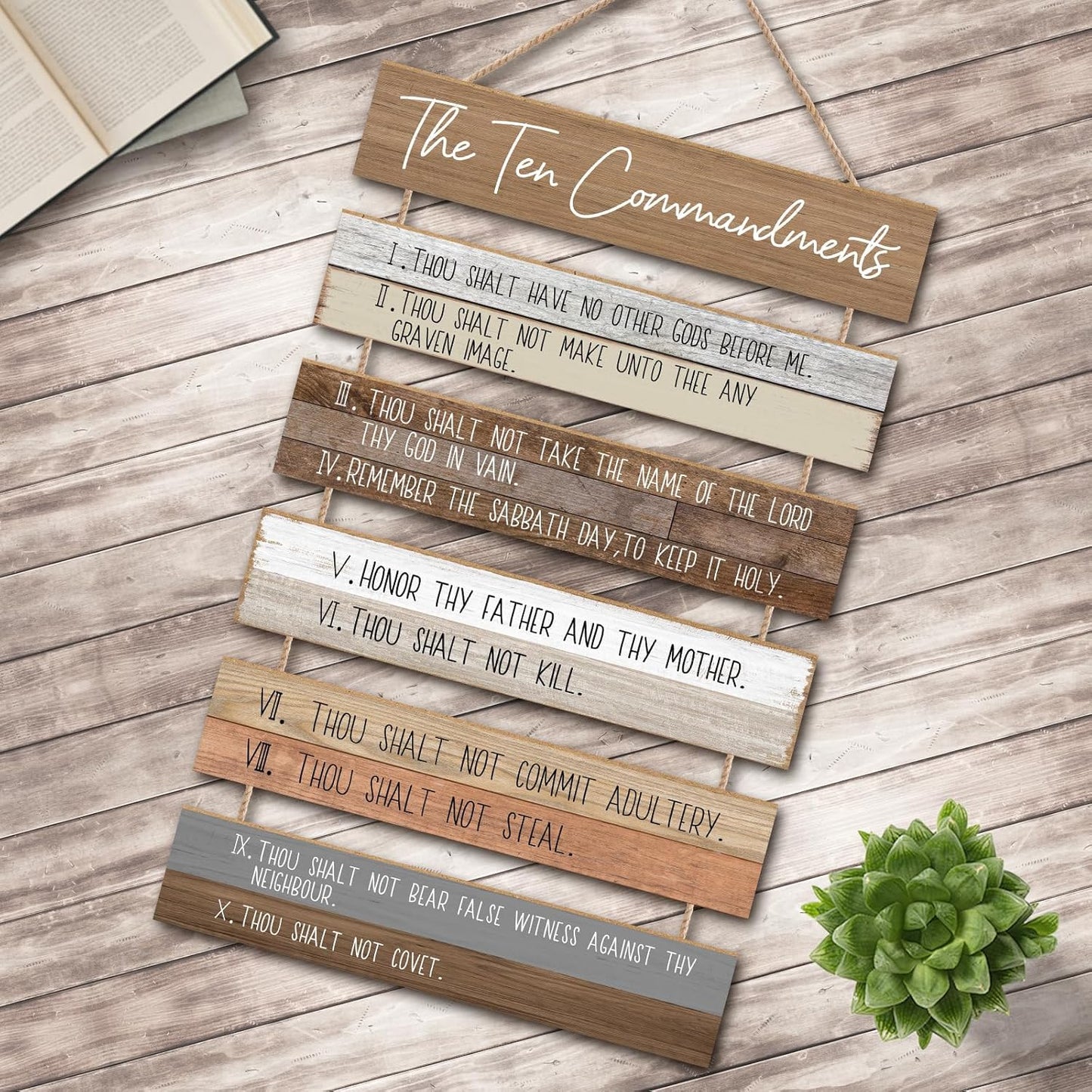 Ten Commandments | Christian Wall Decor Art - Wooden Bible Verse for Home, Bedroom, Office, Garden