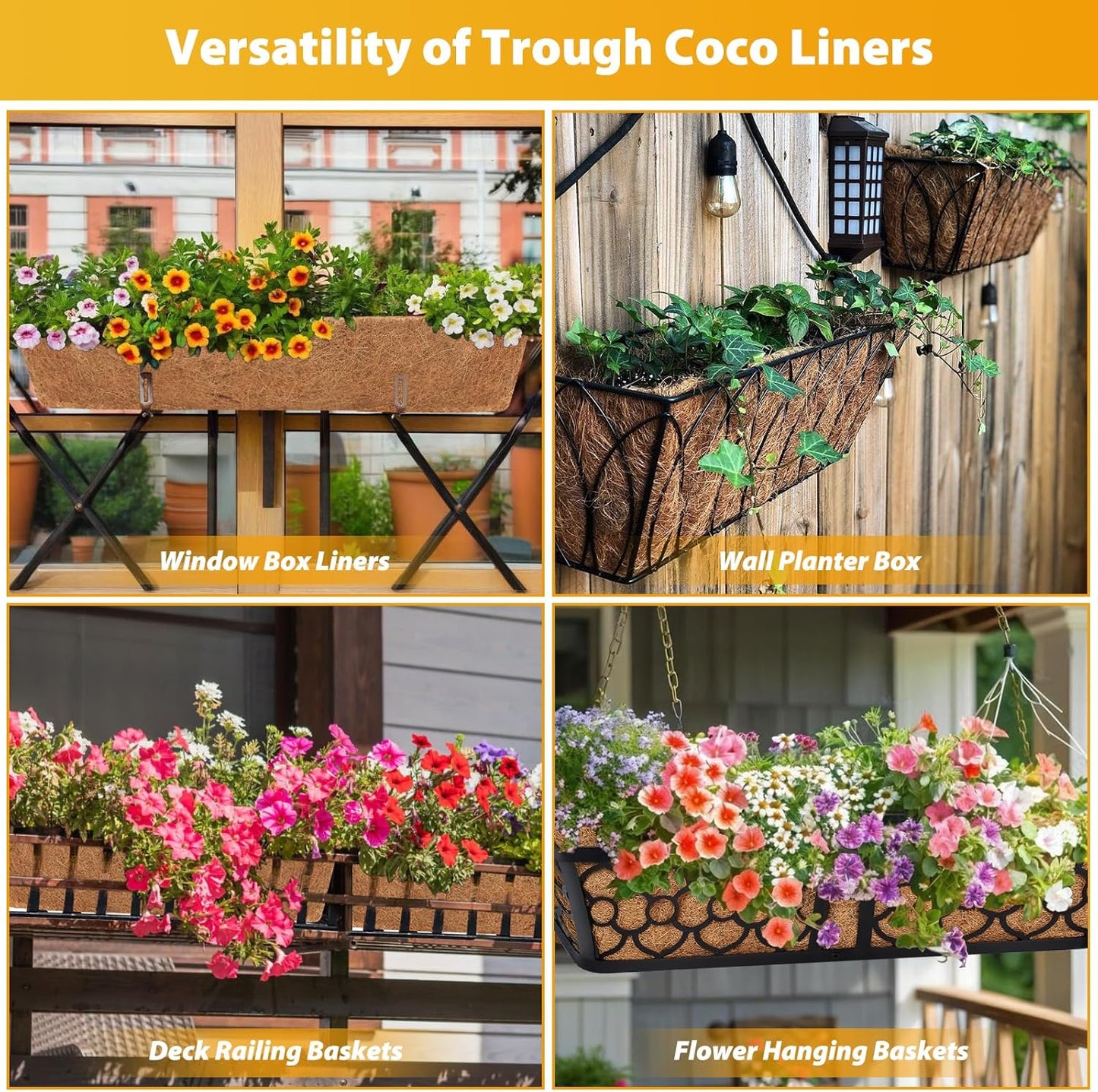 Legigo 24-Inch Square Coco Liners - Natural Coconut Coir Fiber Replacement for Planter Baskets | 2 Pack