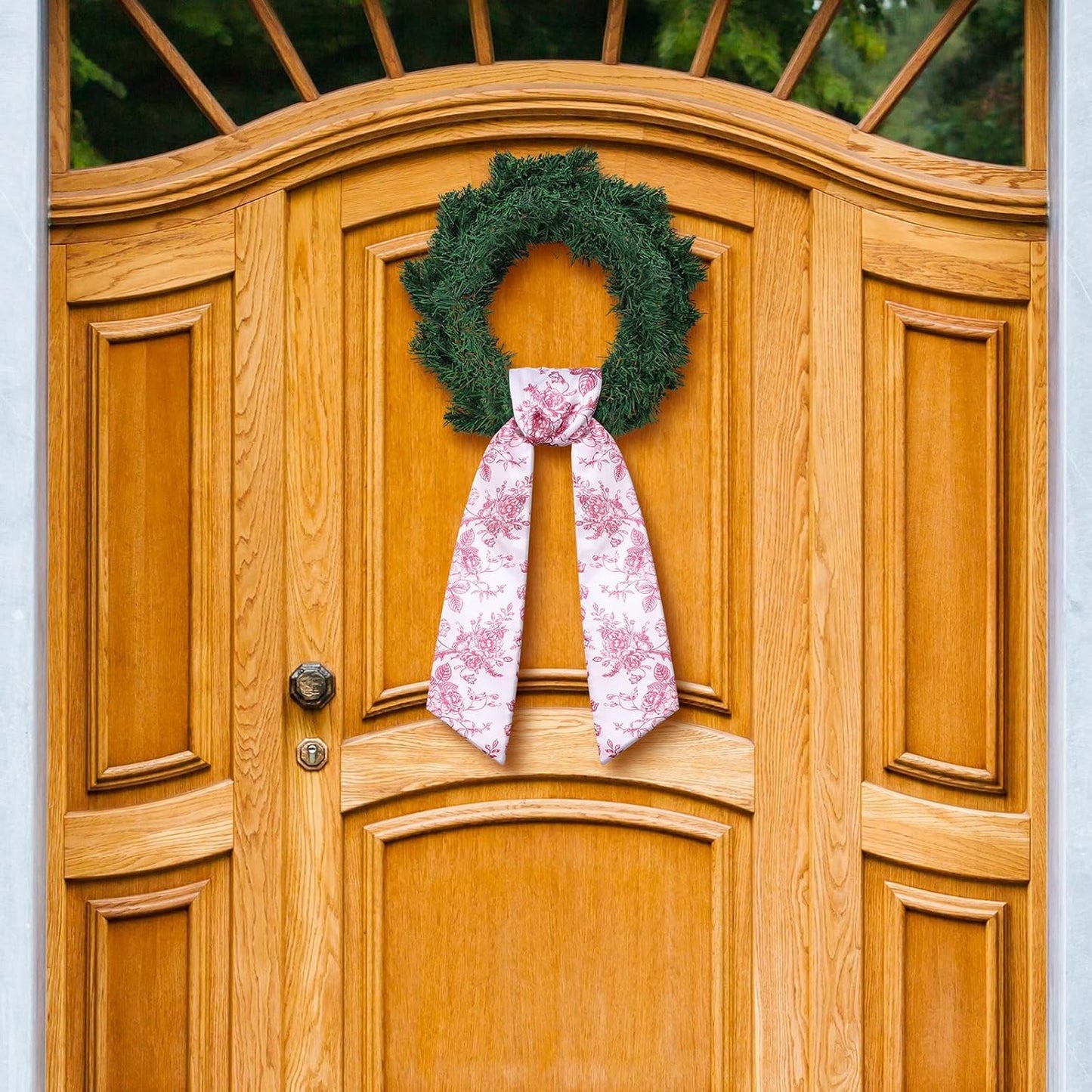 VitalCozy Red Floral Wreath Sash - Elegant Satin Ribbon for Monogrammed Decor | Indoor/Outdoor Use