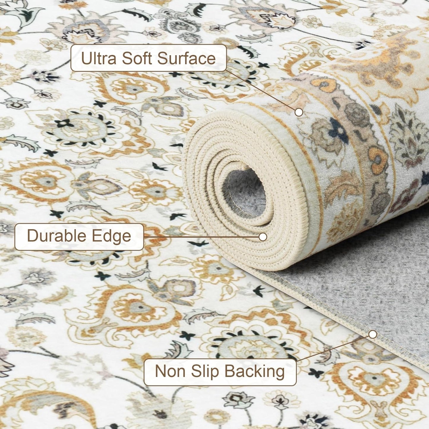 Skiennix 5x7 Area Rug - Washable Vintage Boho Design | Soft, Stain-Resistant Carpet for Living Room & Bedroom