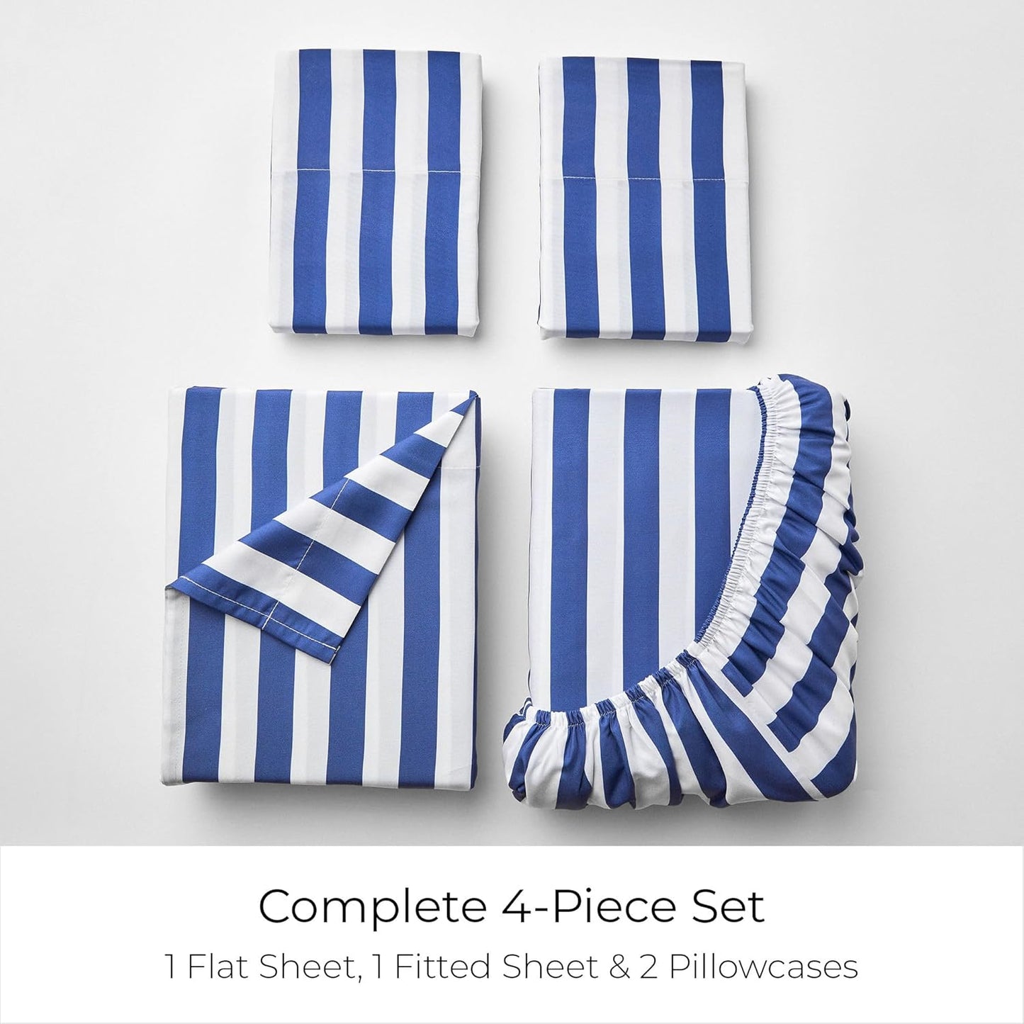 Mellanni Queen Sheets Set - Luxury 4-Piece Bedding Collection - Extra Soft, Cooling, Stain Resistant | Oxford Stripe Blue Nova