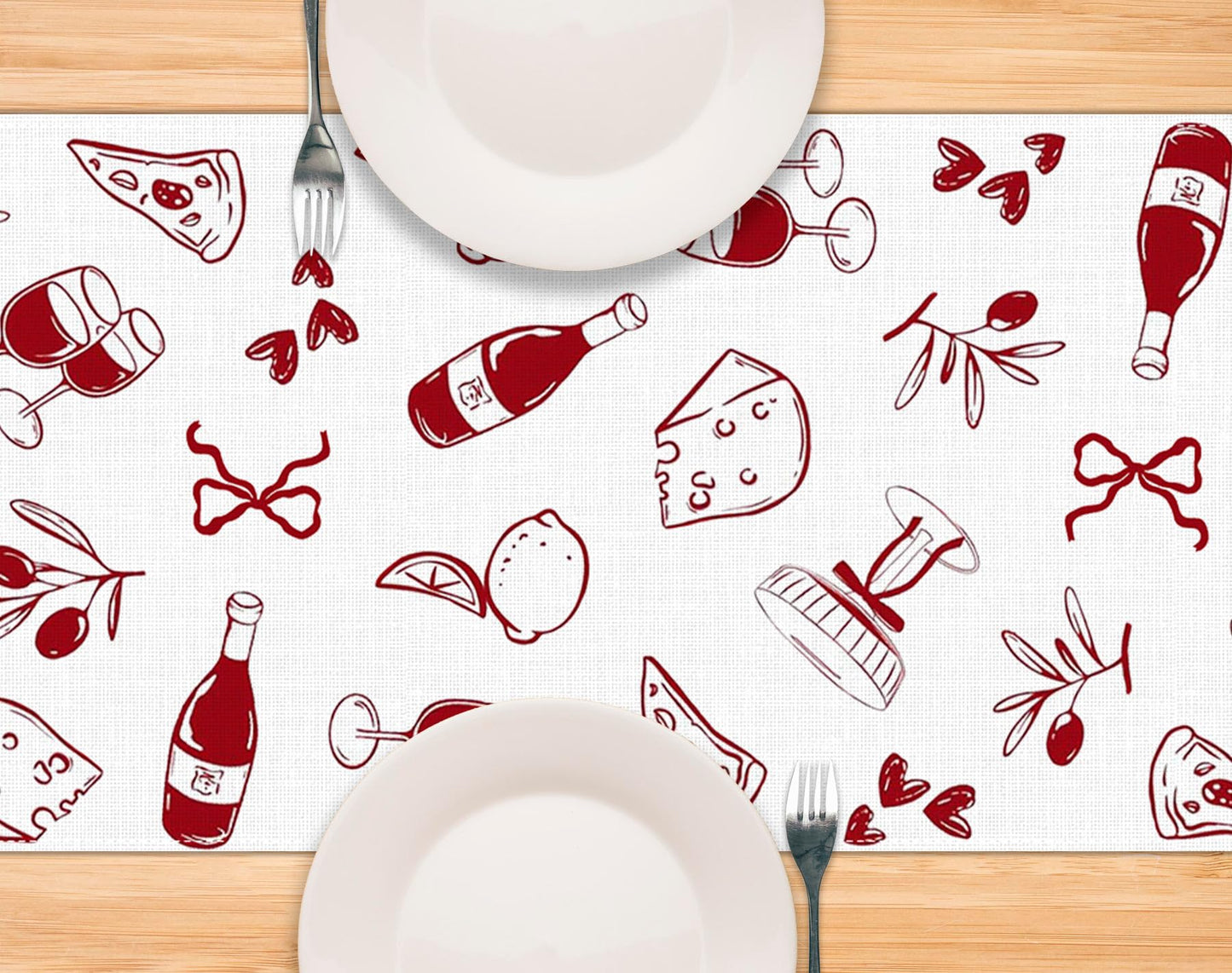 Pudodo That's Amore Table Runner Valentines Day Italian Themed Bachelorette Party Wedding Bridal Shower Kitchen Dining Room Home Decor (13" x 72")
