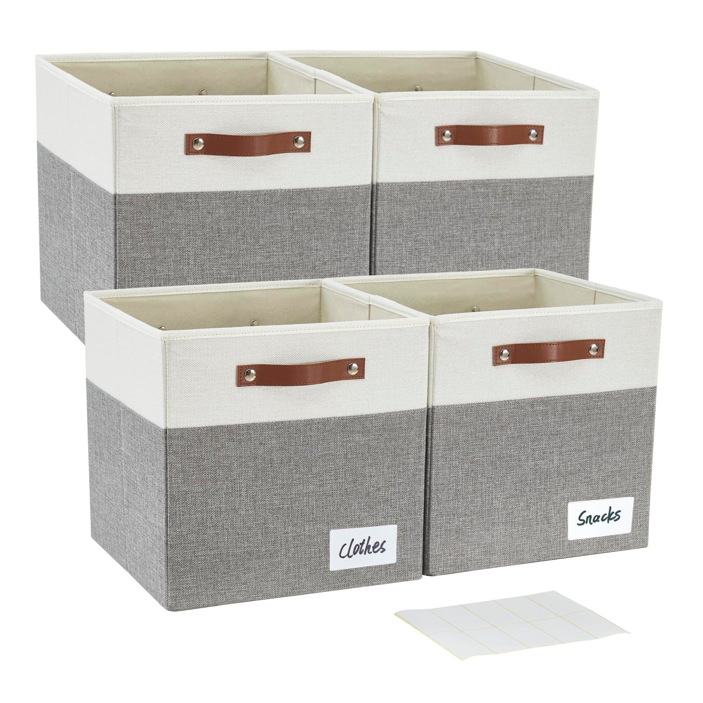 Bagnizer Collapsible Fabric Storage Cube Bins with 2 Reinforced PU Handles, Foldable Storage Organizer Baskets for Closet, Shelves, Living Room | 13"x13"x13", 4 Pack, Gray & White