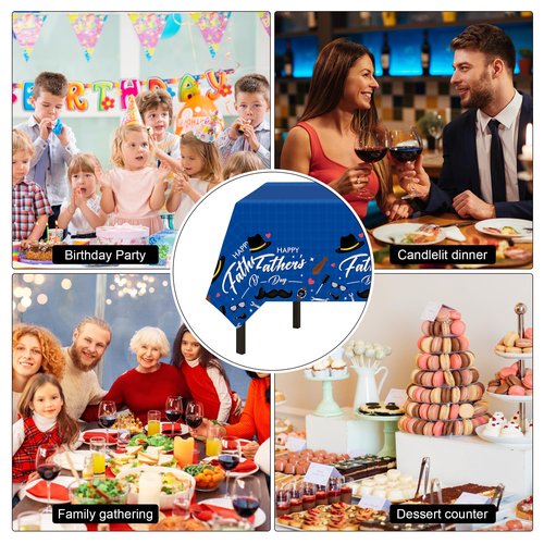 Childom 2 Pack Fathers Day Tablecloth,54" x 108" Plastic Disposable Table Covers for Rectangle,Fathers Day Decorations for Party Supplies,Plastic Party Table Cloth for Home Dinner Picnic Buffet Tables