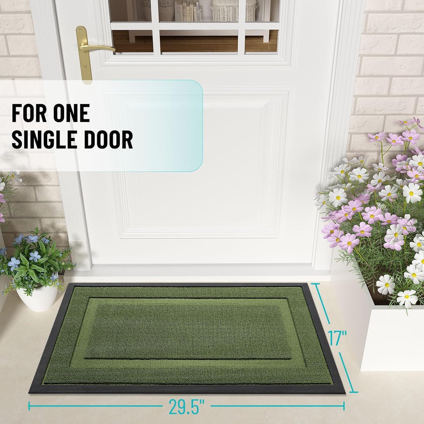 OLANLY Indoor Outdoor Front Door Mat - Waterproof All-Season Doormat, Easy Clean, 29.5x17, Classic Green