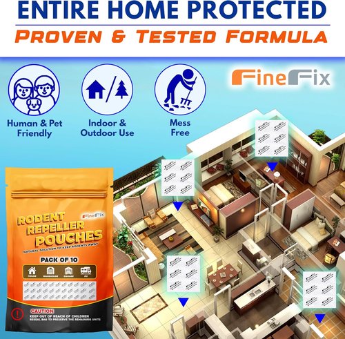 FineFix Rodent Repellent Pouches - Natural Peppermint Formula | 10 Pack for Indoor & Outdoor Use