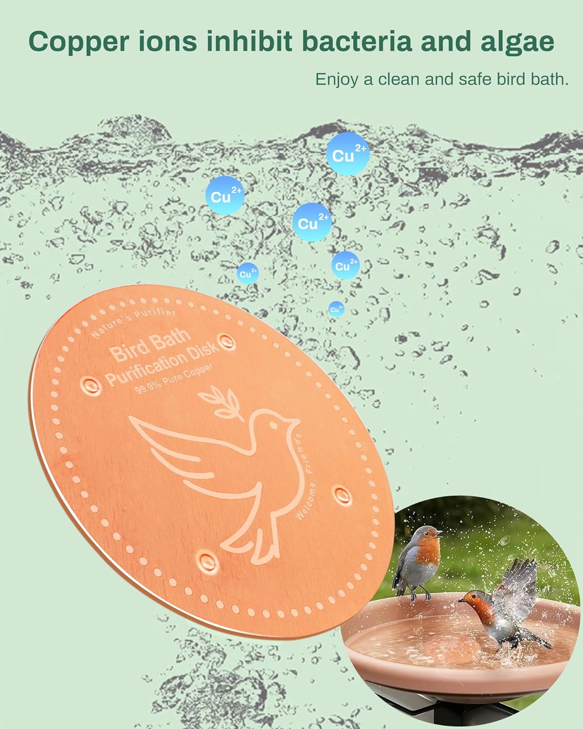 Skiennix Bird Bath Heater | Pure Copper Solar-Powered Deicer for Winter | Outdoor Metal Warmer