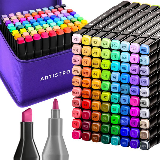 Alcohol Dual Tip Markers Set of 80 with No Bleed Ink, Bonus Case and Vibrant Fade-Resistant Colors, Art Supplies for Sketching, Manga, Drawing, Adult Coloring Books, Card Making (Fine & Chisel)