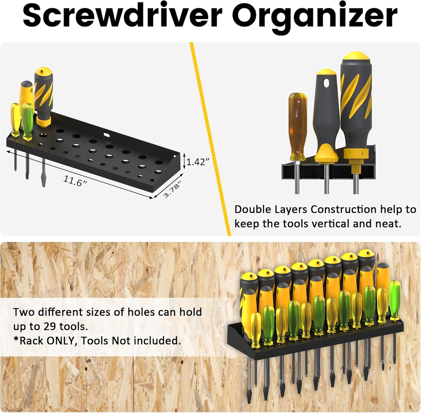 UNITEDPOWER Hand Tool Storage Set - Wall Mount Screwdriver Organizer & Pliers Holder | 4 Pack Metal Hardware Tray for Garage