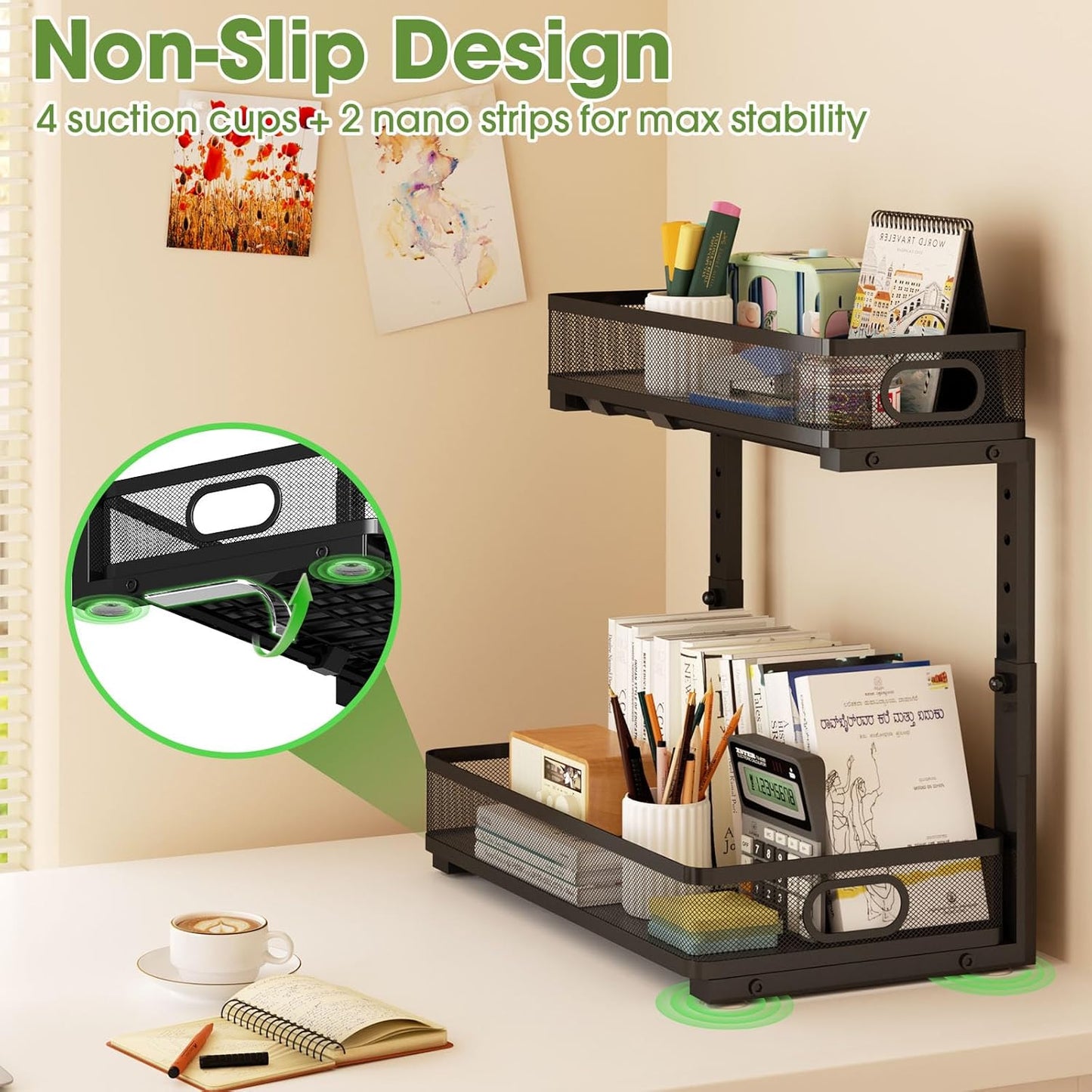 Under Sink Organizer by [Brand Name] - 2-Tier Metal Pull-Out Cabinet Shelf with Adjustable Height | Space-Saving Storage for Kitchen & Bathroom