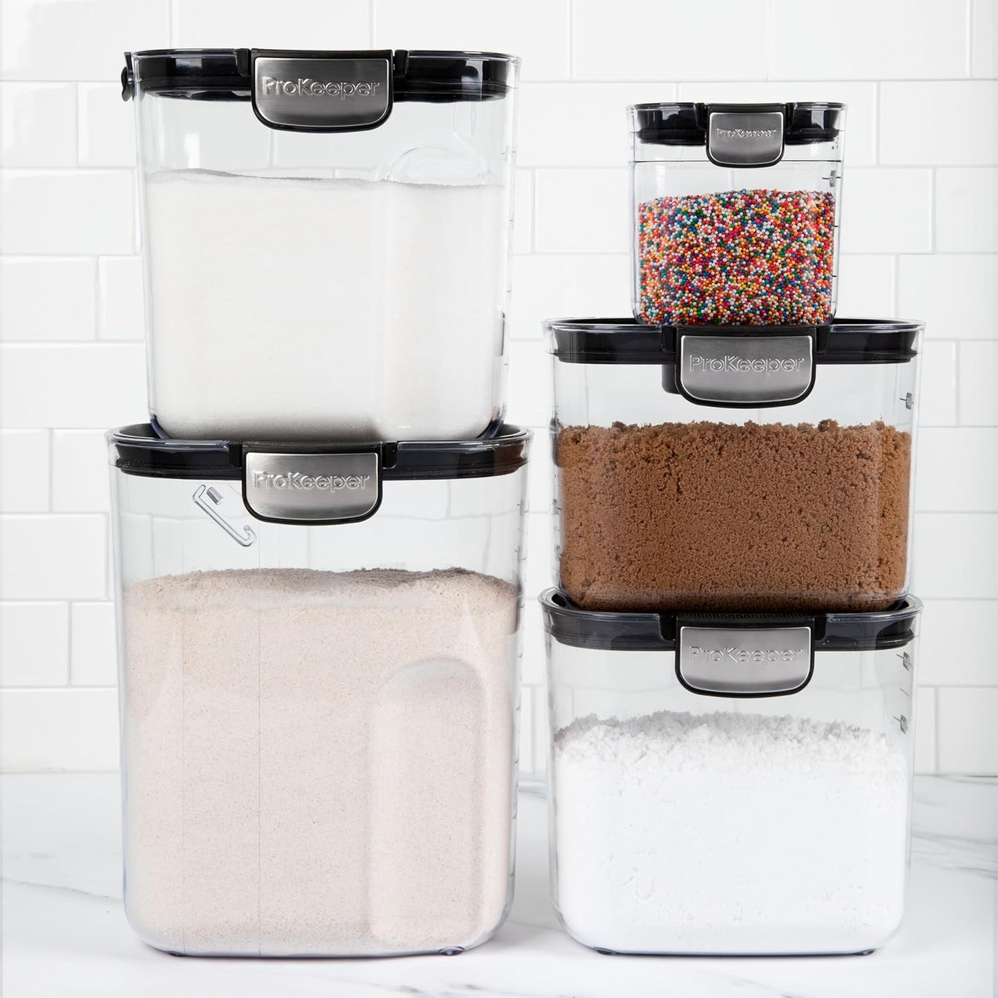 ProKeeper+ Airtight Food Storage Container Set - Clear Plastic Canisters with Magnetic Accessories | 9-Piece Black Set