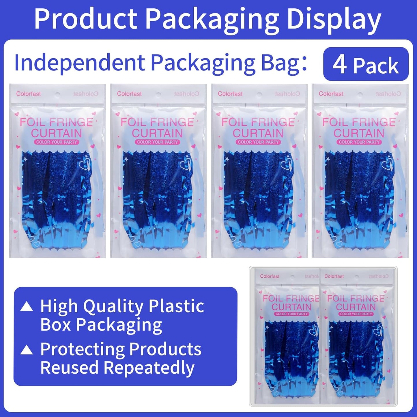 Picoway Foil Fringe Tinsel Backdrop Curtains - 4 Pack for Birthday & Bachelorette Party Decor | Blue