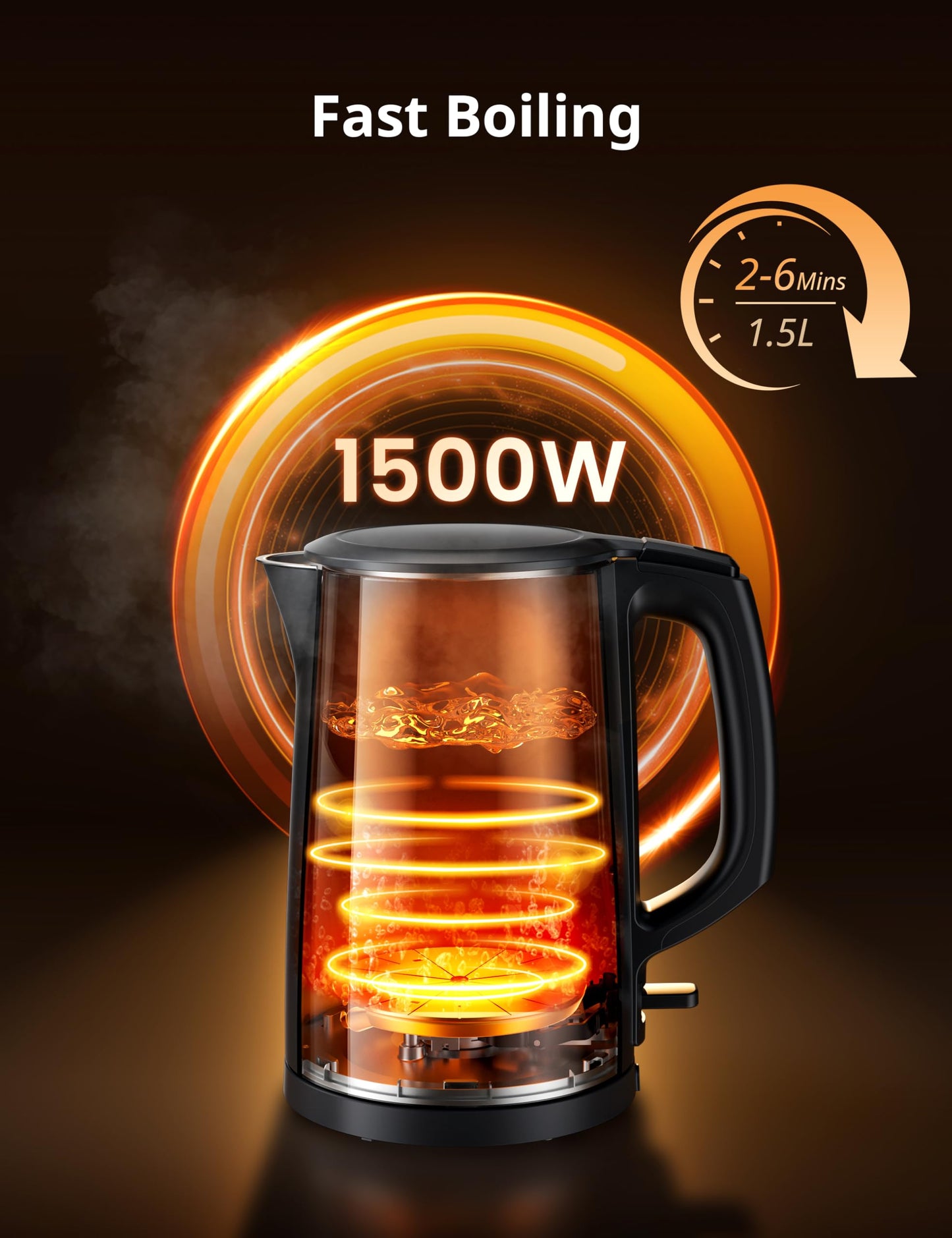 COMFEE' Electric Kettle and Tea Kettle, 1.5L Double Wall, Stainless Steel Interior, Lid & Spout, Fast Boil, Auto-Off, and Boil-Dry Protection, 1500W