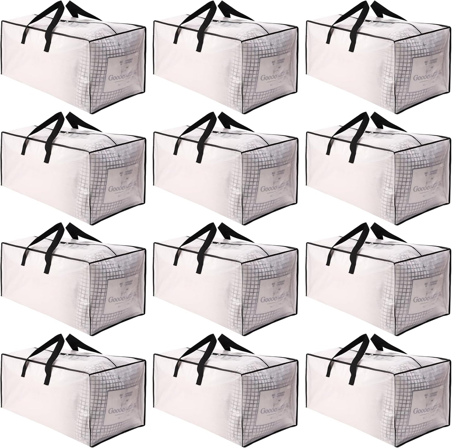 Sweet Dolphin Extra Large Moving Bags - 12 Pack Heavy Duty Storage Totes with Strong Zippers & Handles | Space-Saving Design